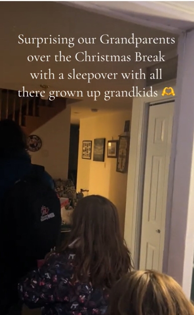 静かに家の中に入る孫たち