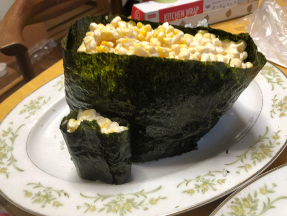 米3合 マヨ コーン軍艦 戦艦 自炊 作って食べた