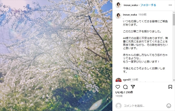 第2子妊娠を発表した井上和香