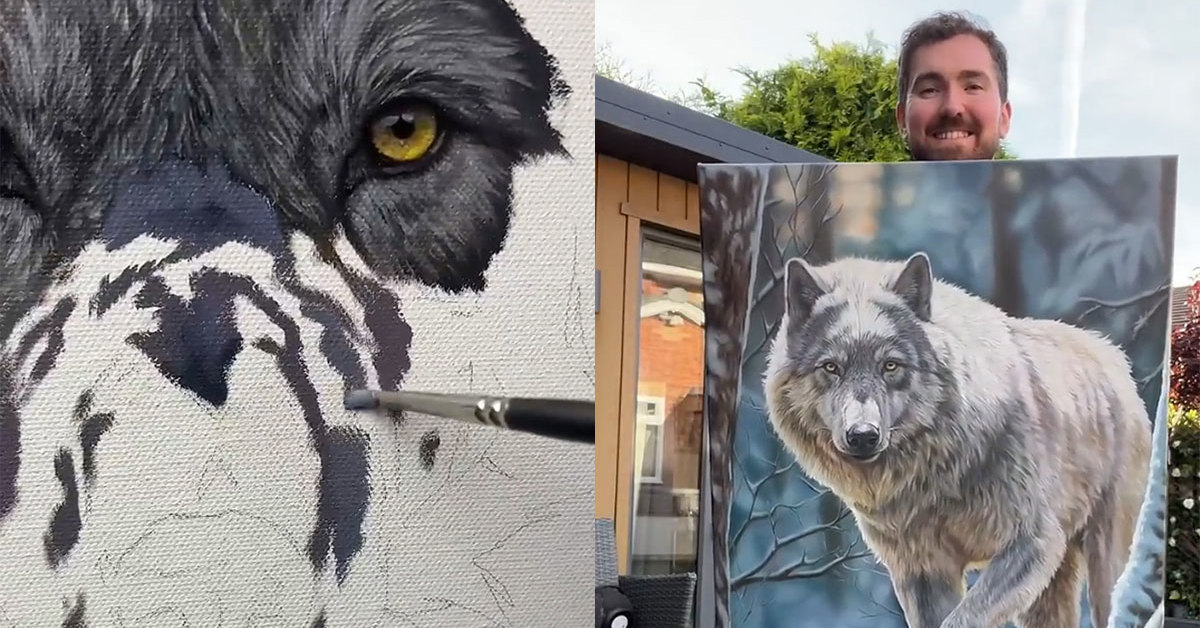 画家がオオカミの絵を97時間かけて描いた結果…… 圧倒的画力に