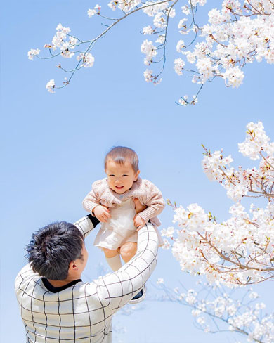 桜と2歳娘