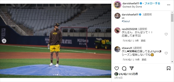 韓国の開幕シリーズに臨むダルビッシュ有