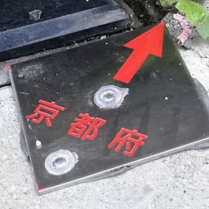 京都府 芽吹いてた 境界標 矢印 雑草 草