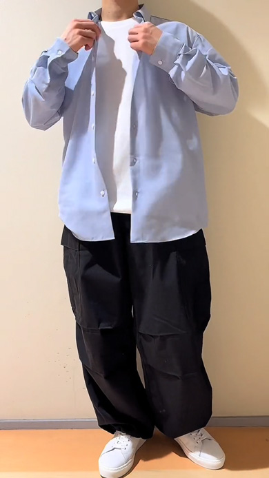 GU 公式 春コーデ カーゴパンツ 20代 30代 40代 着こなし メンズ