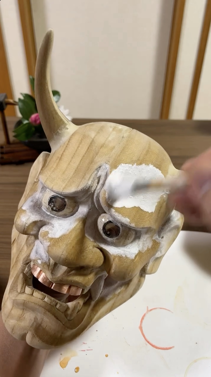 漆塗装　般若面 漆塗装 般若面