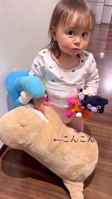 娘が連れてきたぬいぐるみの「こんこん」
