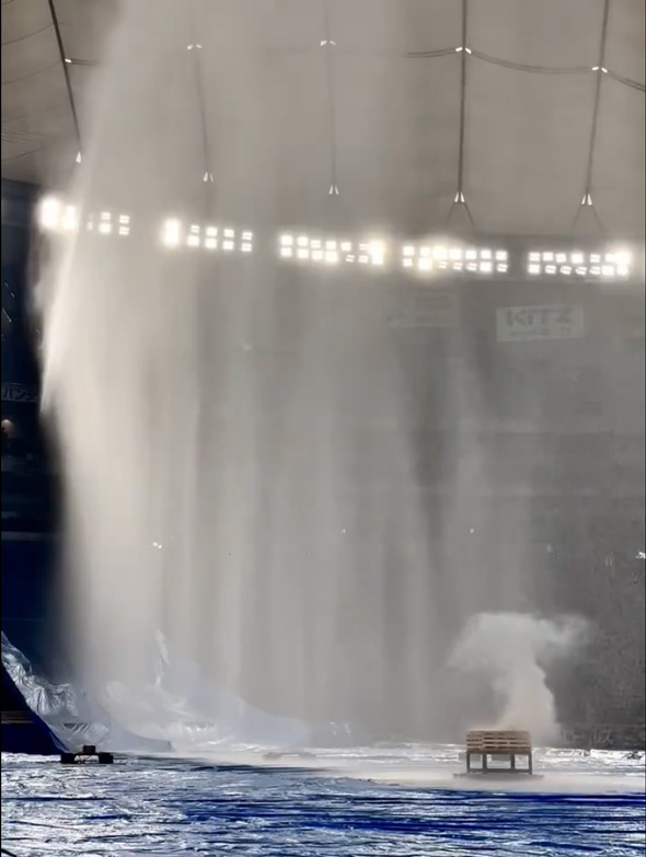 東京ドーム 空気圧式放水銃 キャノン 火災 放水 消火 検知 防災システム