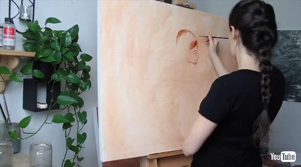 海に浸かるリアルな油絵