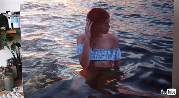 海に浸かるリアルな油絵