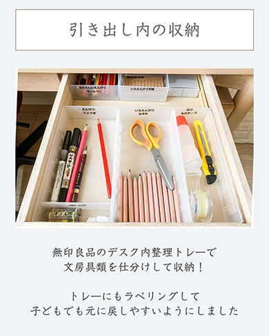 3年生時カ無印良品のデスク内整理トレー