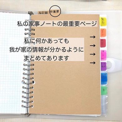 自分に何かあっても大丈夫なように情報をまとめてある「家事ノート」