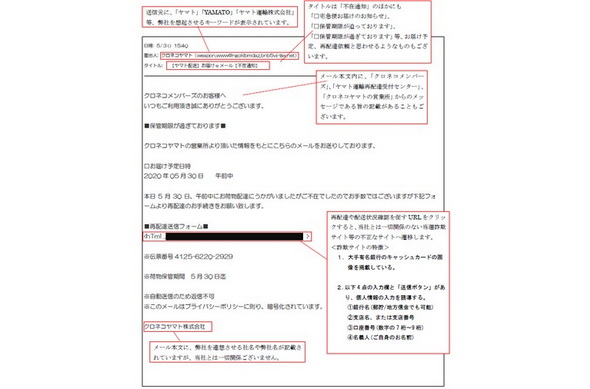 ヤマト運輸 なりすまし