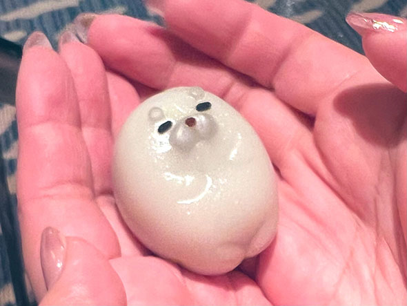 手のひらにのせたアザラシの大福
