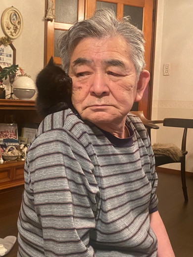 お父さんの方に乗る子猫ちゃん