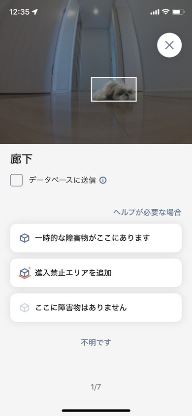 ルンバの障害物検知で撮影されたシーズーのワンコ