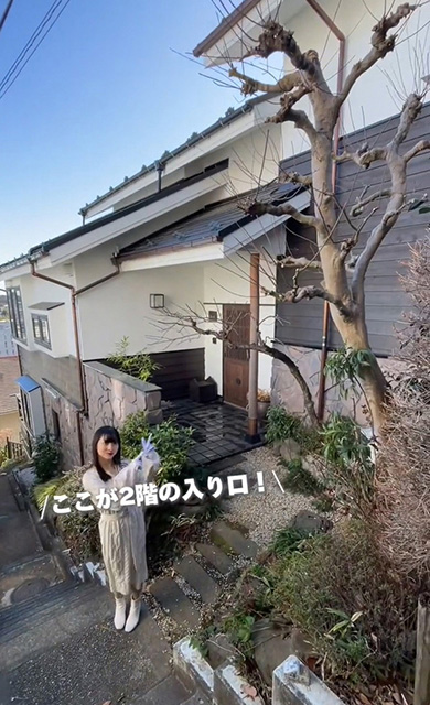 階段の途中に2階に入る玄関が