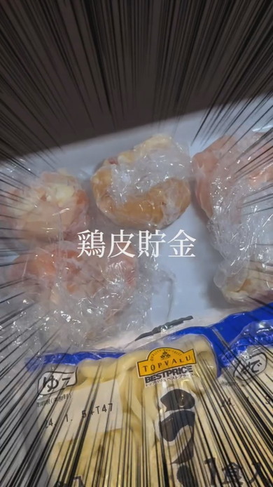 冷凍庫で保存された鶏皮