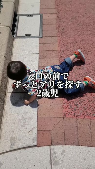 ディズニーに来たけどアリに夢中な2歳の男の子