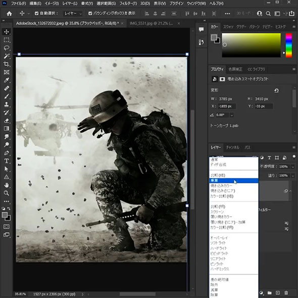 黒コショウを兵士の画像に重ねたところ
