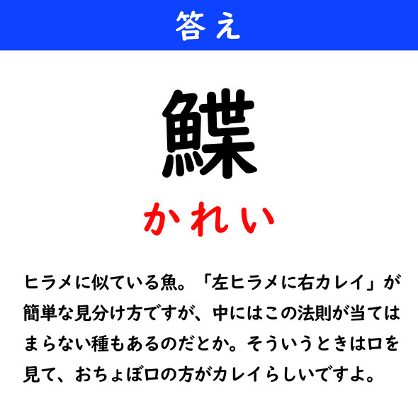 漢字クイズ　難読漢字　鰈
