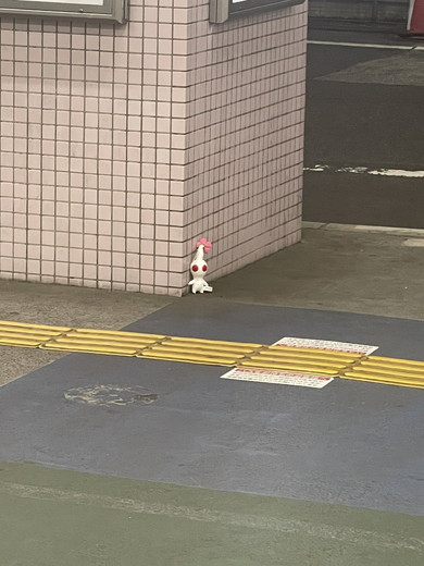 歩道に落ちている白ピクミンのぬいぐるみ