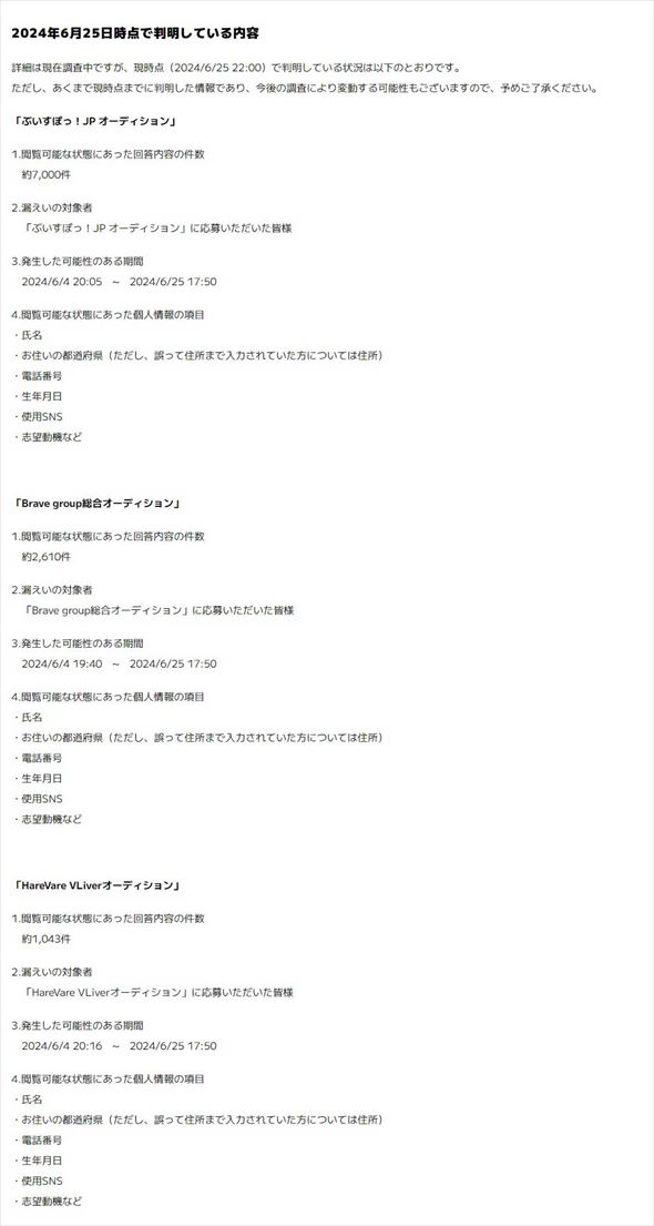 「ぶいすぽっ！」オーディション 個人情報流出