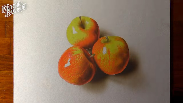 リアルなリンゴの絵画