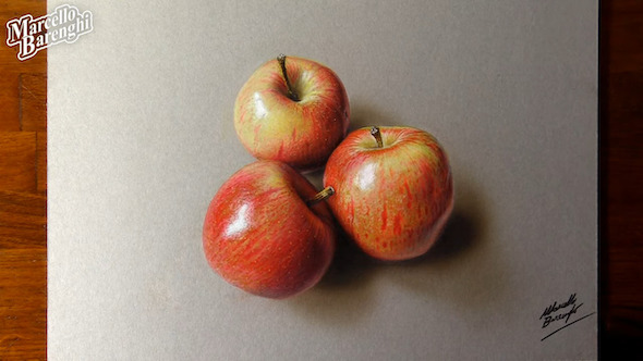 リアルなリンゴの絵画