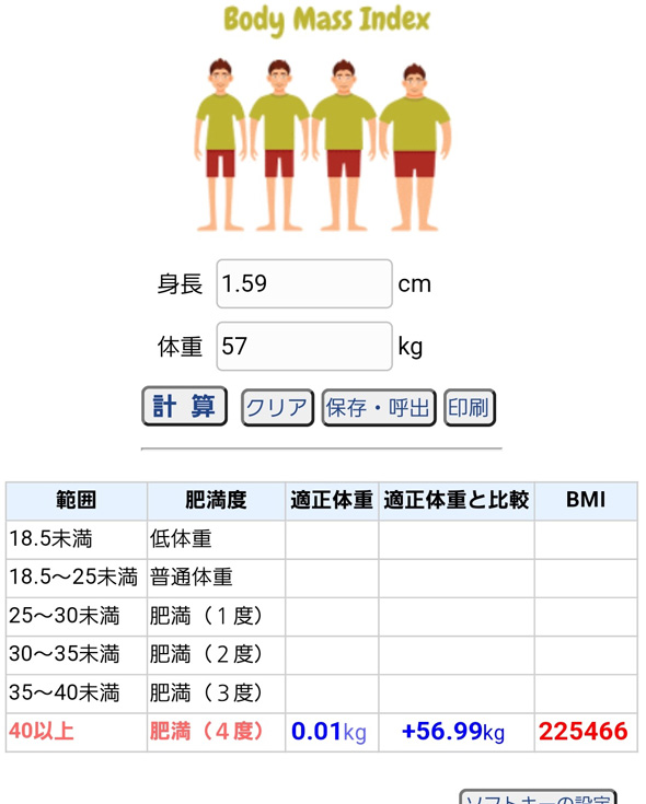 BMIと適正体重 高精度計算サイト Keisan 身長 単位 間違え BMI22万