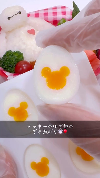 ミッキー型ゆで卵の完成