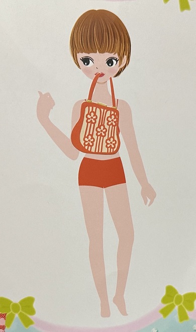 おそらくキャミソールと認識した娘にかばんのシールを体に貼り付けられたキャラクター