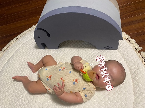 自分用のおもちゃと一緒に写っている赤ちゃん