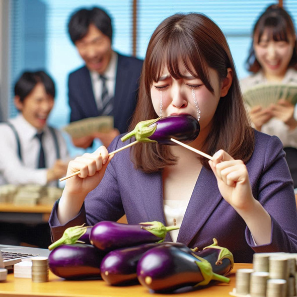 生成AI 画像 出力 ダジャレ 会社員 ボーナス 棒 ナス 茄子