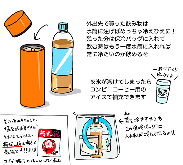 氷を入れた水筒の使い方