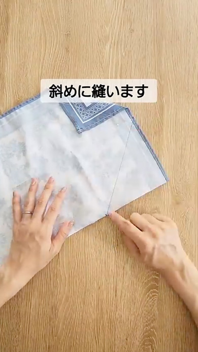 100均のランチクロスを巾着袋にリメーク