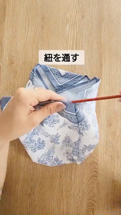 100均のランチクロスを巾着袋にリメーク