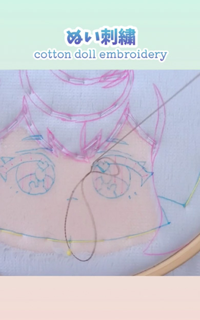 キャラクターの顔を刺繍