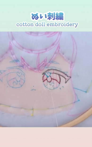 キャラクターの顔を刺繍
