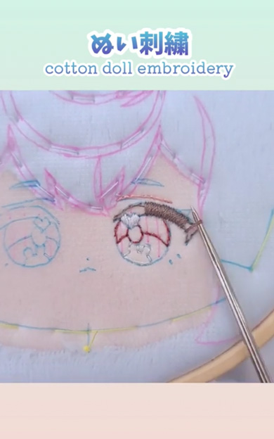 キャラクターの顔を刺繍