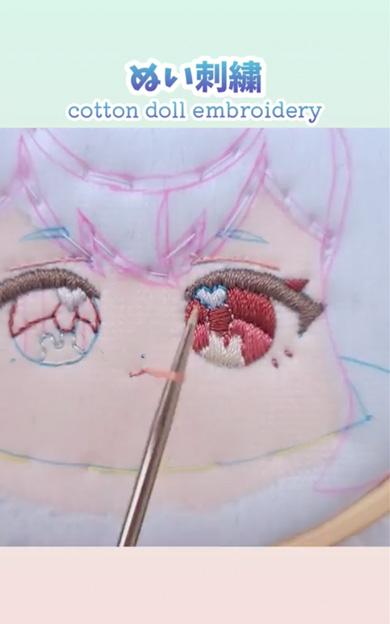 キャラクターの顔を刺繍