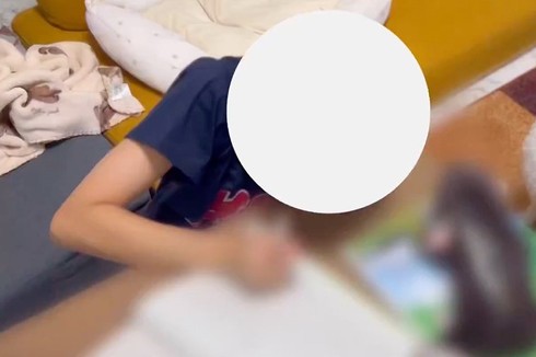 勉強を監視するワンコ