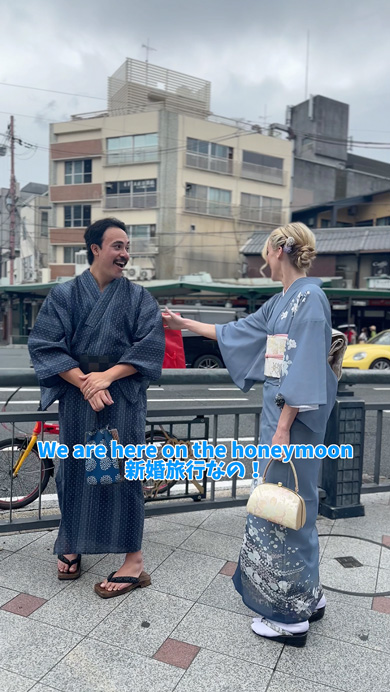 外国人旅行者の着物姿を撮影