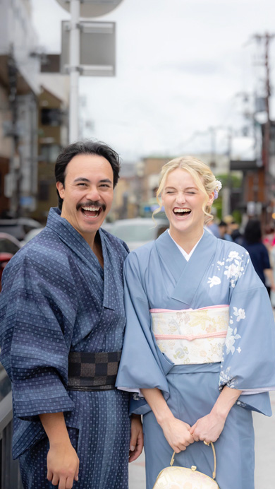 外国人旅行者の着物姿を撮影