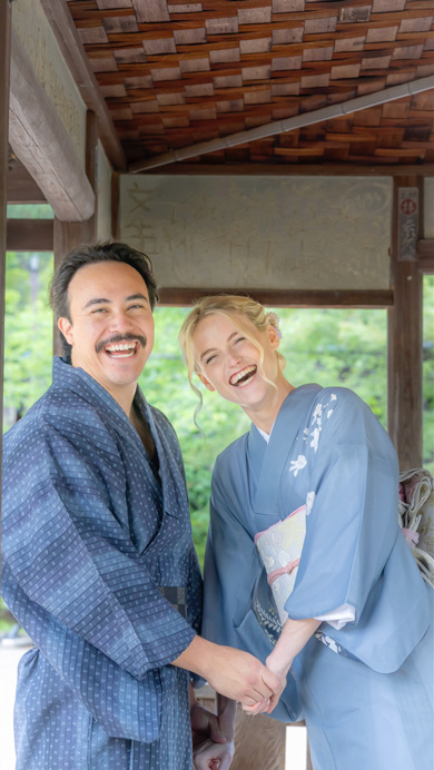 外国人旅行者の着物姿を撮影