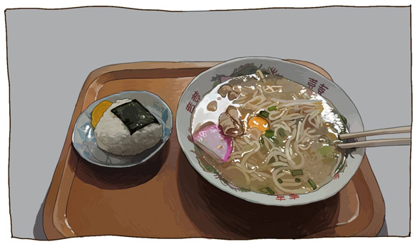 ラーメンとおにぎりのイラスト
