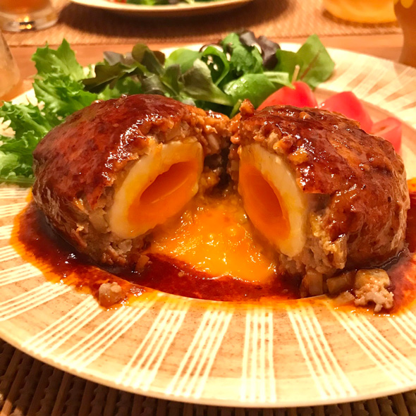 半熟卵 ハンバーグ 中から半熟卵 ゆで卵 手作り レシピ