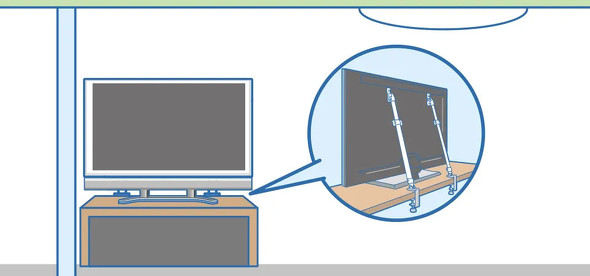 ワイヤーで壁に固定しているテレビ