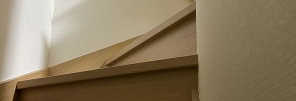 階段上から顔を出すワンコ2匹