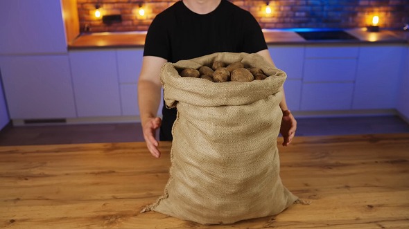 袋一杯に詰まったジャガイモでフライドポテトを作成！