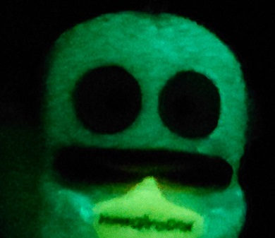 目や唇は光らずおばけのように見えるンギョドンのぬいぐるみ